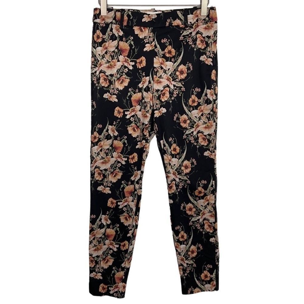 H&M Black Floral Print Slim Fit Pants 6